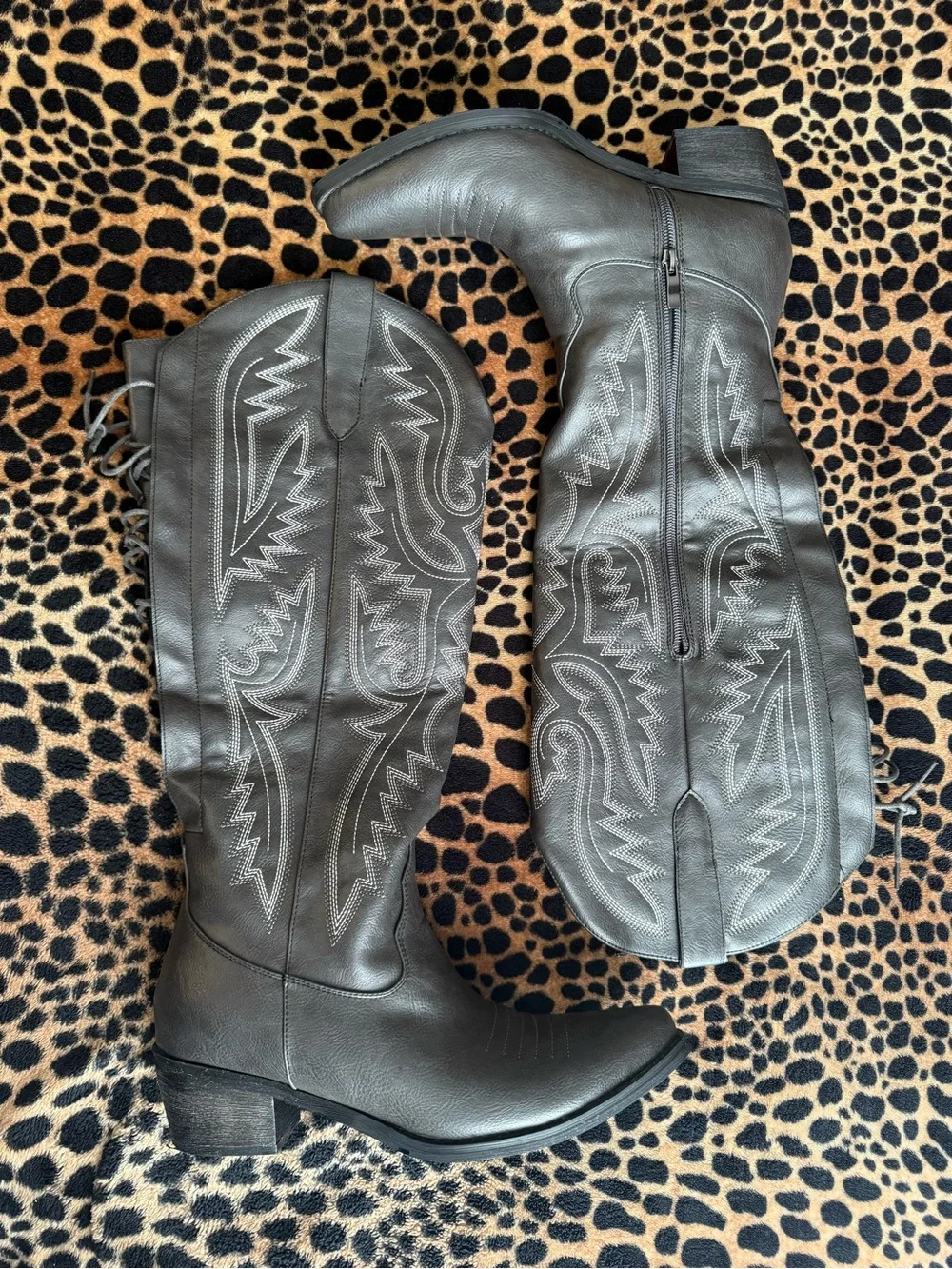 Women’s MissHeel Over the Knee Faux Leather Cowgirl Boots (Adjustable Wide Calf)